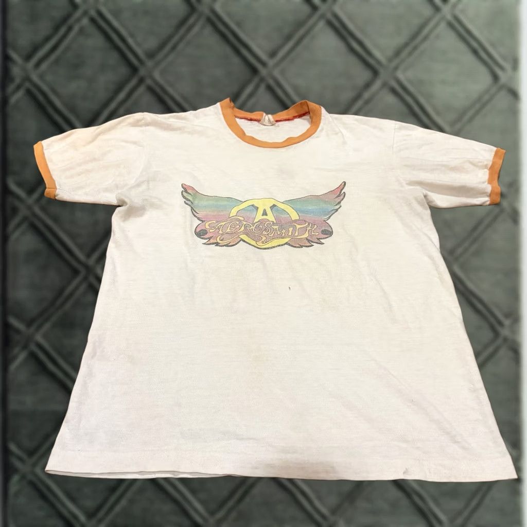 Aerosmith VINTAGE Aerosmith T-Shirt Ringer M USA Made Band Tee Shirt Mens 1970s White Rare Size US M / EU 48-50 / 2 - 1 Thumbnail