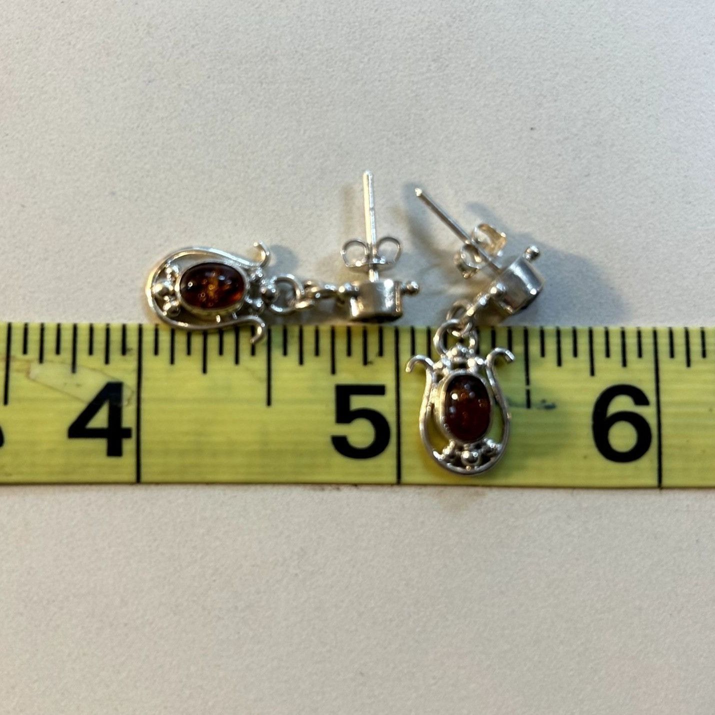 Vintage Sterling Silver 925 Amber & Amethyst Dangle Earrings Scroll Size ONE SIZE - 5 Thumbnail