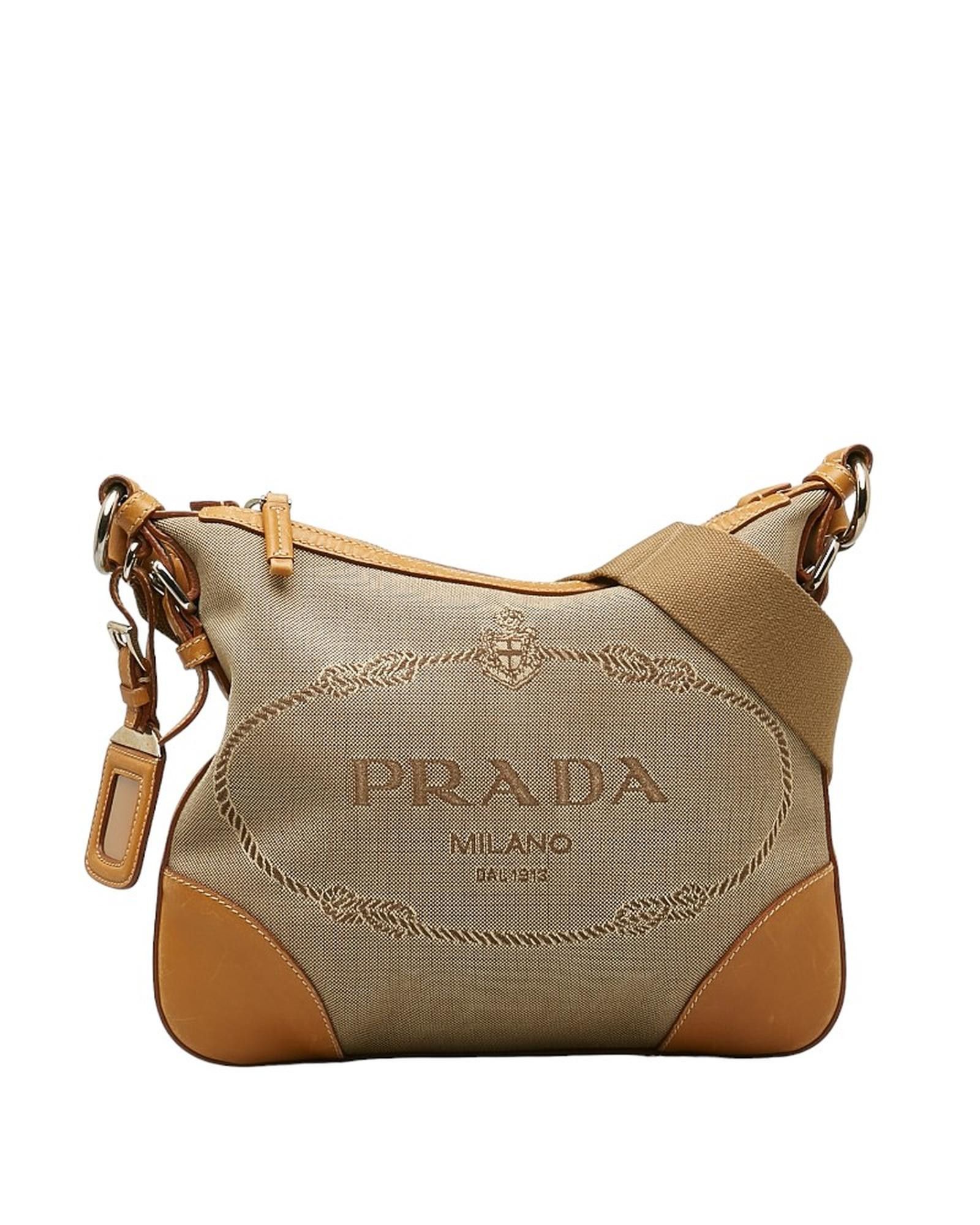 image of Logo Crossbody Bag In Brown Canapa Material By Prada, Women's