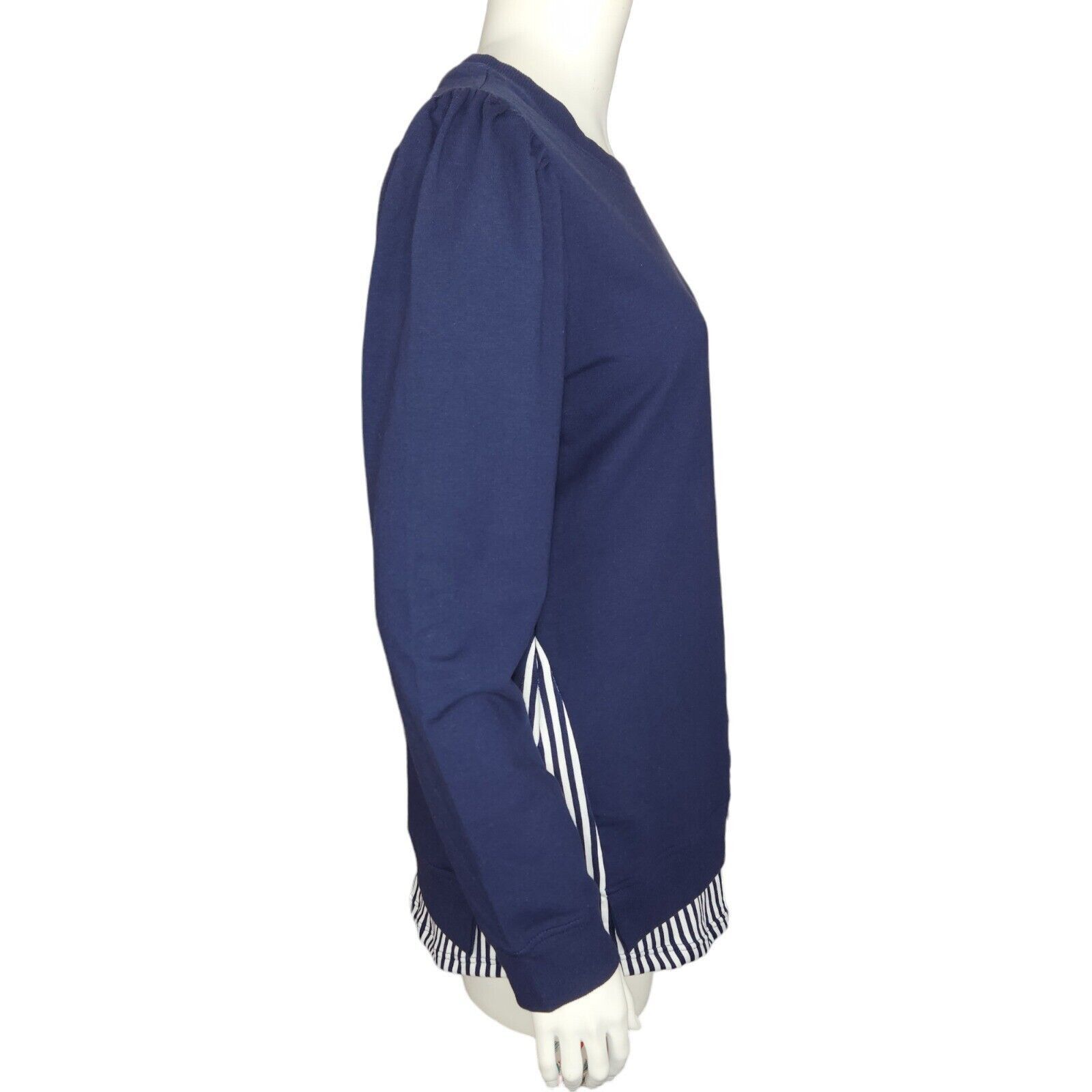 Denim & Co. Denim & Co. French Terry Tunic Striped Hem Navy Womens XS Size XS / US 0-2 / IT 36-38 - 10 Thumbnail