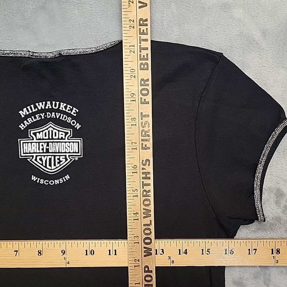 Harley Davidson VINTAGE Harley Davidson Shirt Women L Black Eagle Rhinestone Milwaukee Made In USA Size L / US 10 / IT 46 - 6 Thumbnail