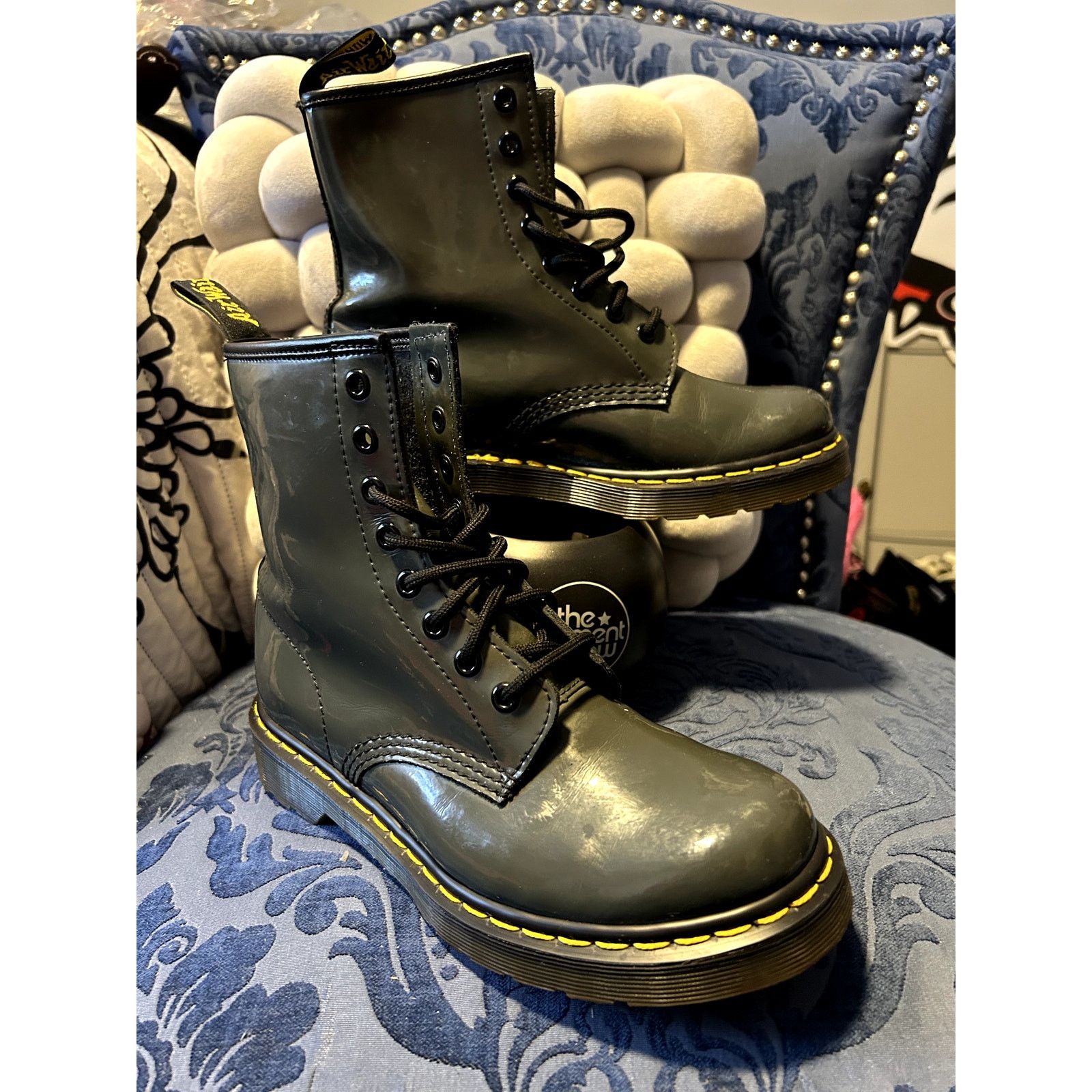 Dr. Martens Dr Martens Green Grey Patent Leather Boots Size 7/EU 38 Size US 7 / IT 37 - 1 Thumbnail