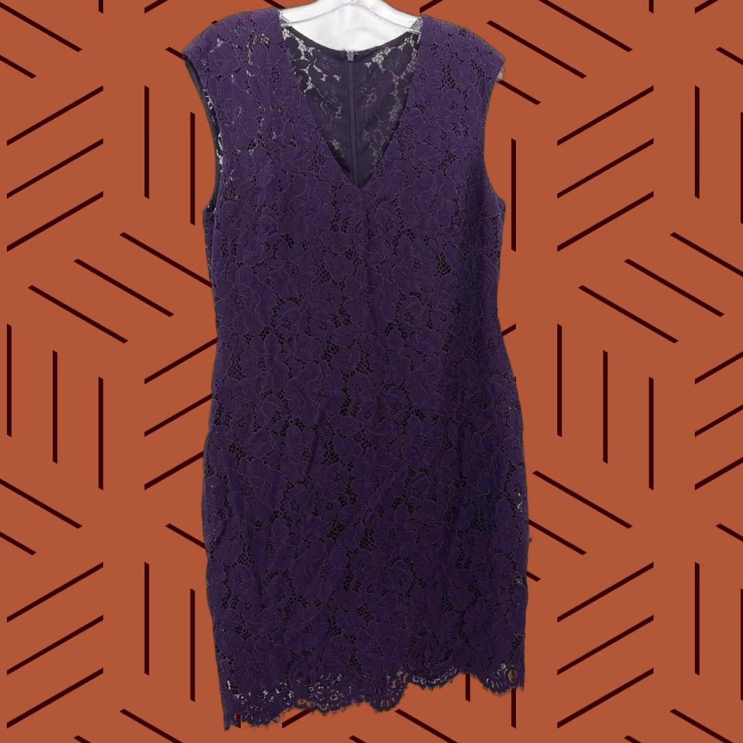 Lauren Purple Size 12 Lace Knee Length Short Sleeve Dress