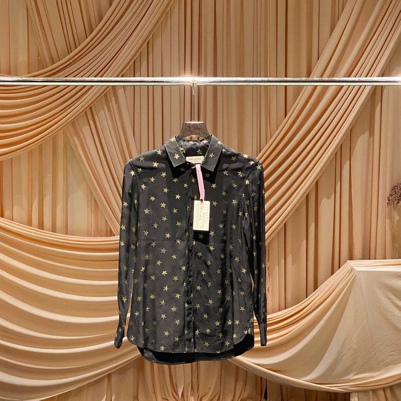 Saint Laurent Paris Saint Laurent Black Silk Star Print Shirt- Size US M / EU 48-50 / 2 - 1 Thumbnail