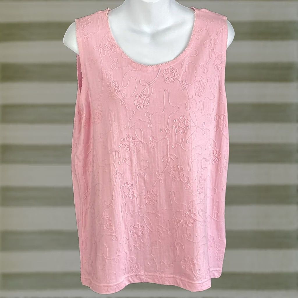 Pinko VINTAGE Northern Isles Tank Shirt Womens L Pink Floral Embroidered Sleeveless Scoop Neck 90s Fairy Size L / US 10 / IT 46 - 1 Thumbnail