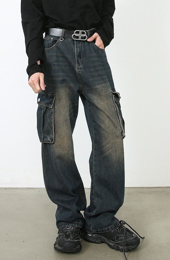 Designer × Japanese Brand Vintage Washed Loose Straight Cargo Jeans Size US 32 / EU 48 - 2 Thumbnail