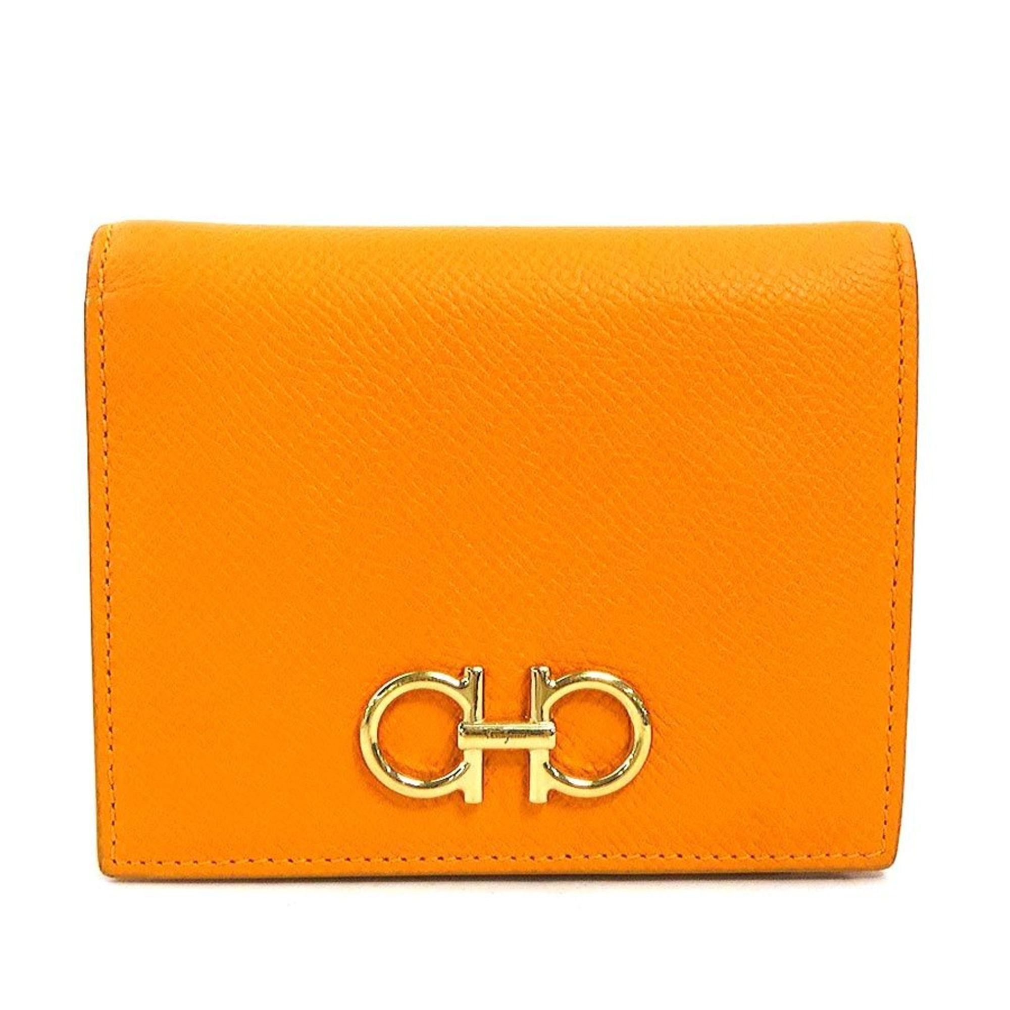 Salvatore Ferragamo Gancini Leather Bi-fold Wallet in Orange Women's h31838b