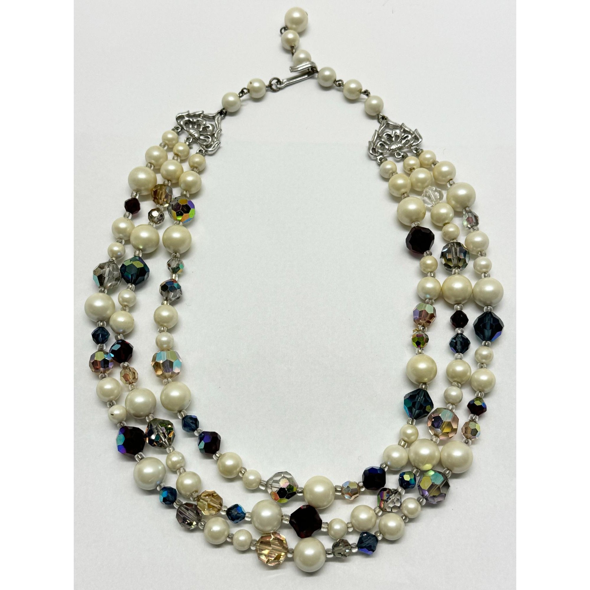 Vintage crystal pearl multi strand necklace