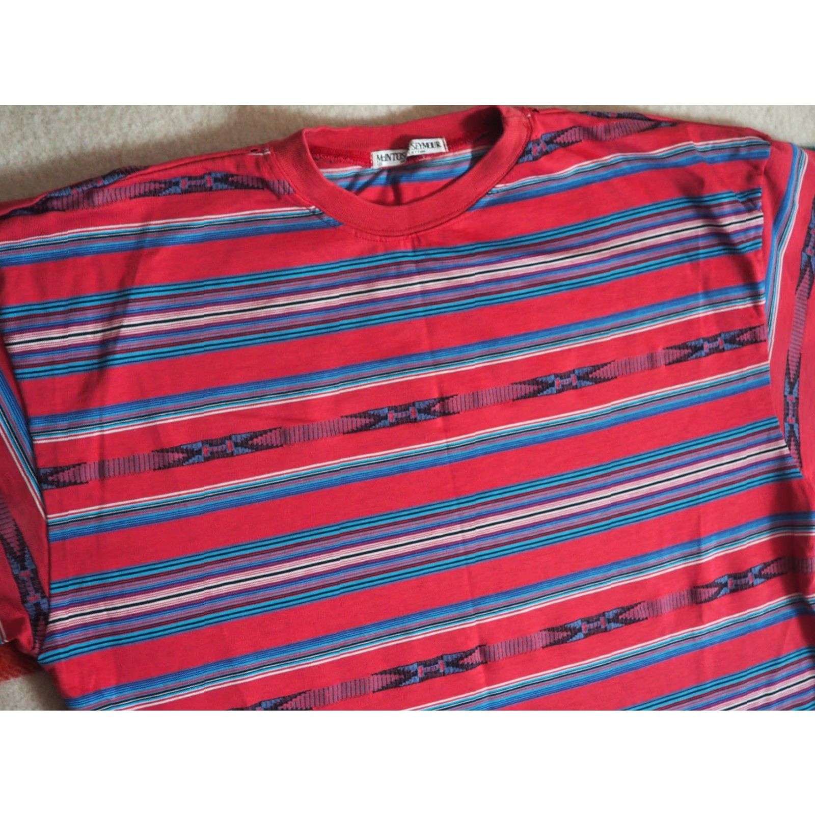 Native VINTAGE McIntosh & Seymour Tee T-Shirt Striped Red 90s Southwest Aztec Native Shirt Mens L Size US L / EU 52-54 / 3 - 3 Thumbnail
