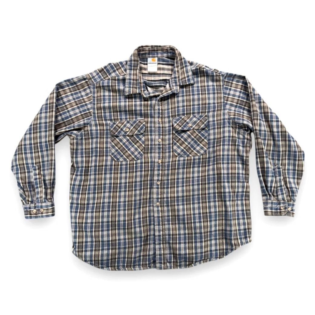 Carhartt VINTAGE Carhartt Shirt Adult 3XL Blue Gray Plaid Flannel Workwear USA 90s Size US XXL / EU 58 / 5 - 2 Thumbnail