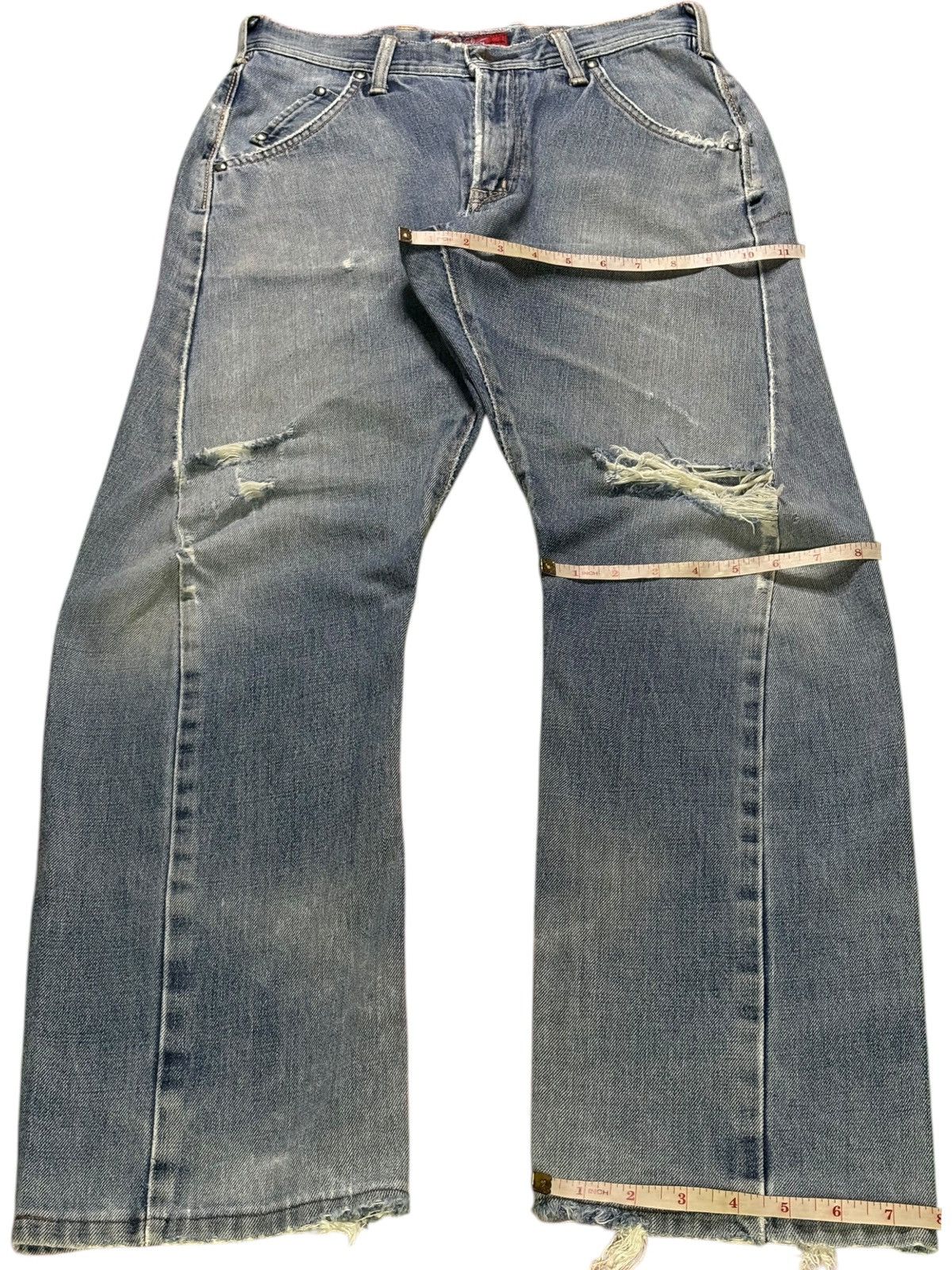 Edwin × Japanese Brand Vintage Edwin E Function Spiral Faded Wash Rip Loose Jean Size US 29 - 14 Thumbnail