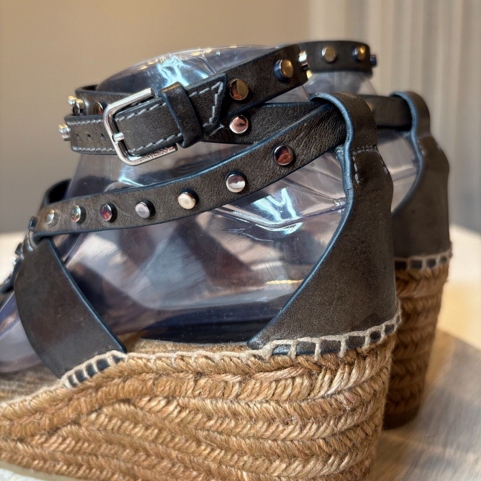 Jimmy Choo Jimmy Choo Raffia Stud Danica Wedge Sandals US Size 8 EU 38 Size US 8 / IT 38 - 8 Thumbnail