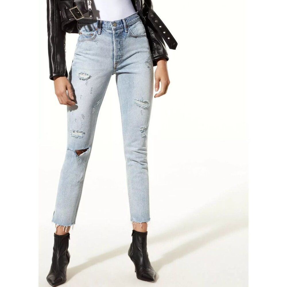 GRLFRND GRLFRND Karolina High-Rise Raw Edge Jeans 24 XXS Dont Cry Size 25" / US 0 / IT 36 - 1 Thumbnail