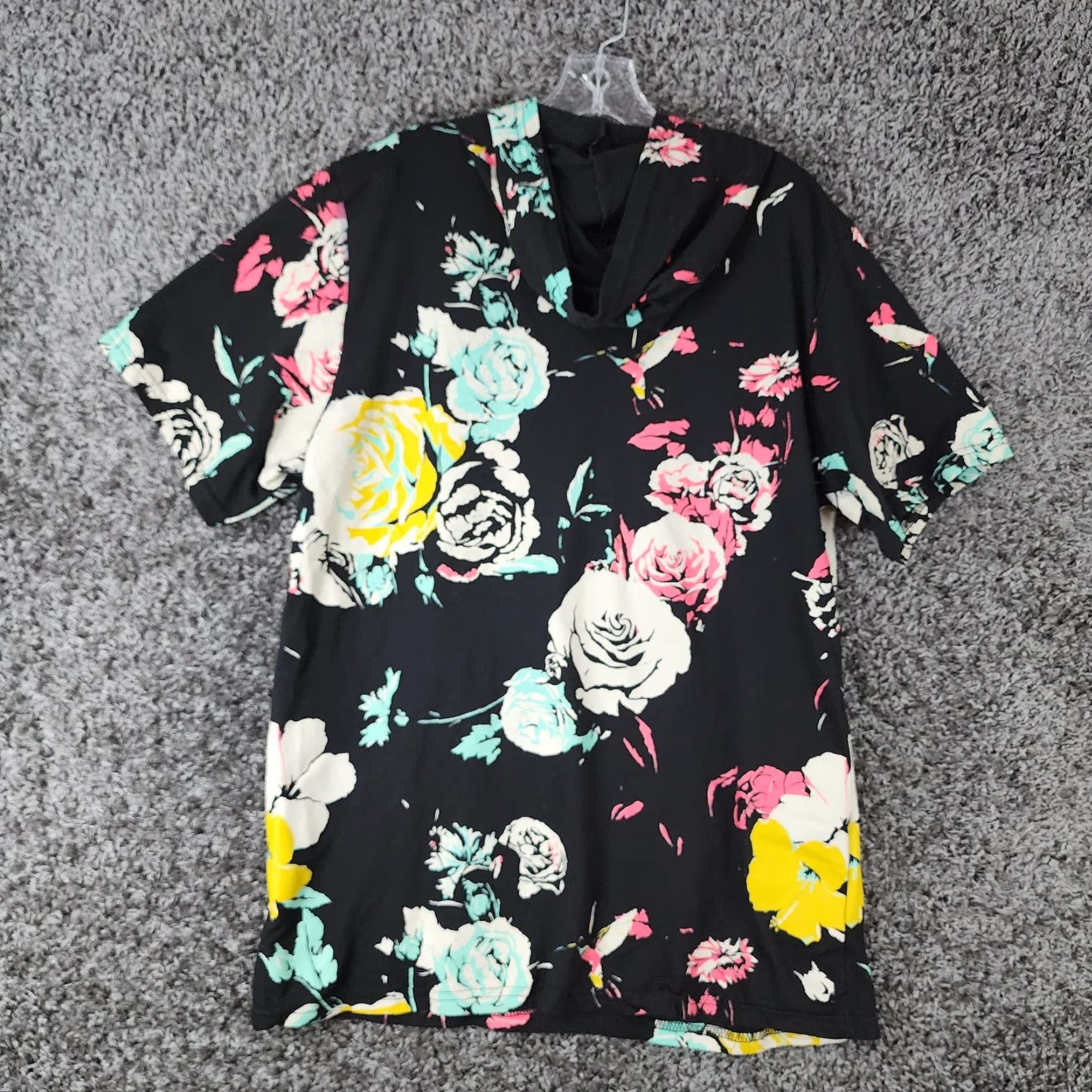 Vintage Launder Tee Hooded Short Sleeve Black Floral Legendary Mens XL Shirt Size US 36 / EU 52 - 6 Thumbnail