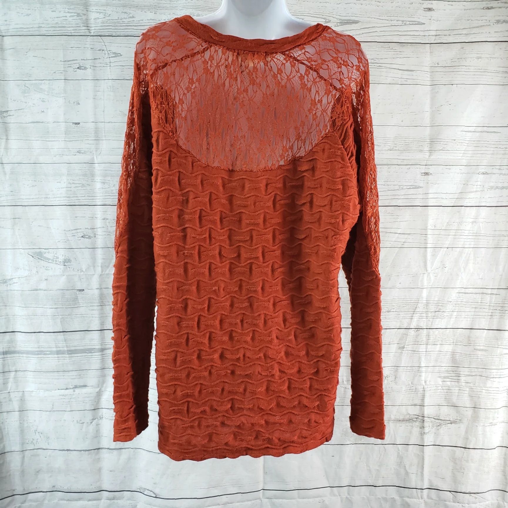 Vintage a'reve Womens Sweater L Orange Long Sleeve Lace Detail Pullover Knit Modern Regular Size Size L / US 10 / IT 46 - 4 Thumbnail