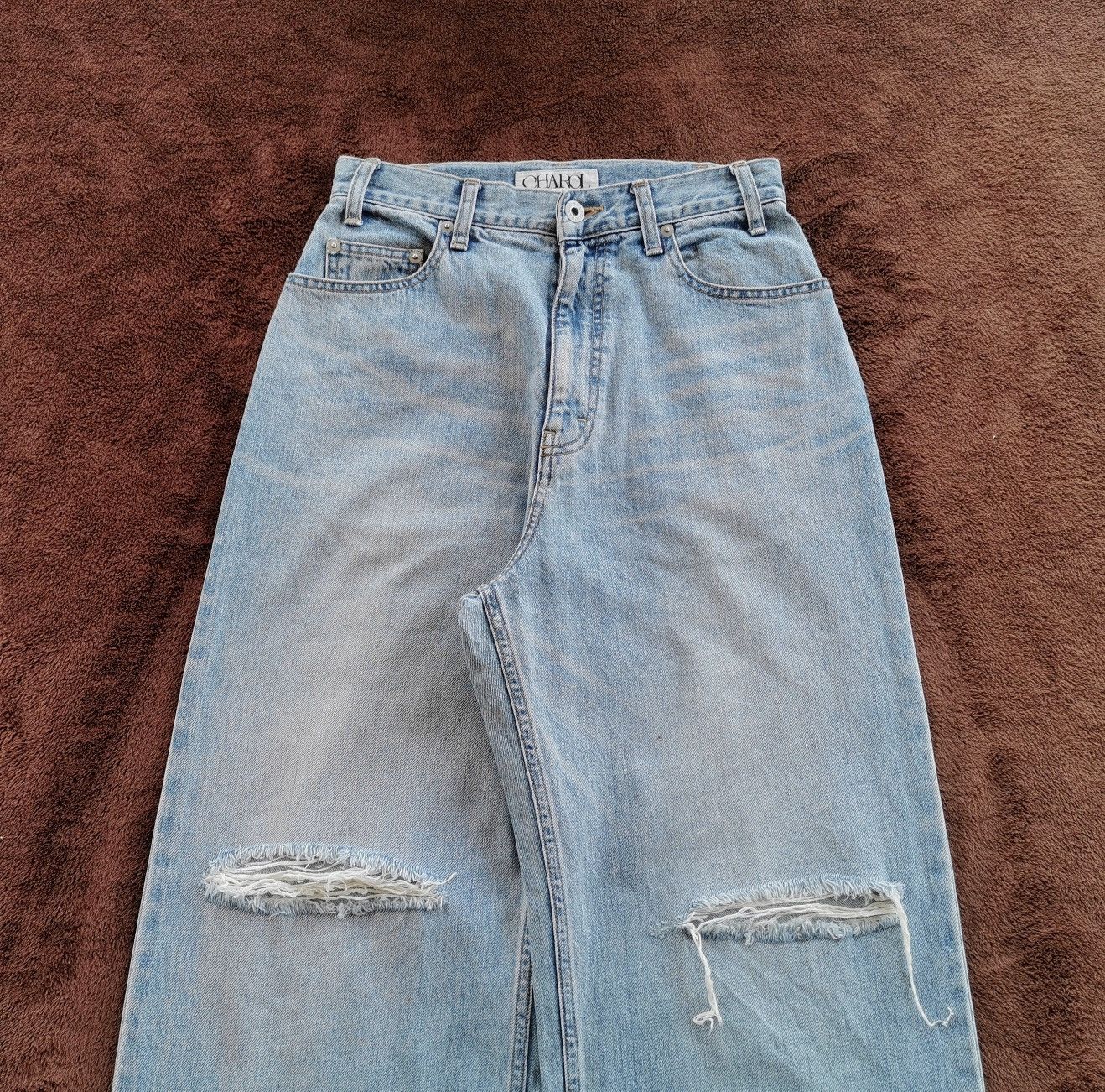 Japanese Brand Charol Hybes Japan Baggy Loose Distressed Denim Jeans Size 26" / US 2 / IT 38 - 2 Thumbnail