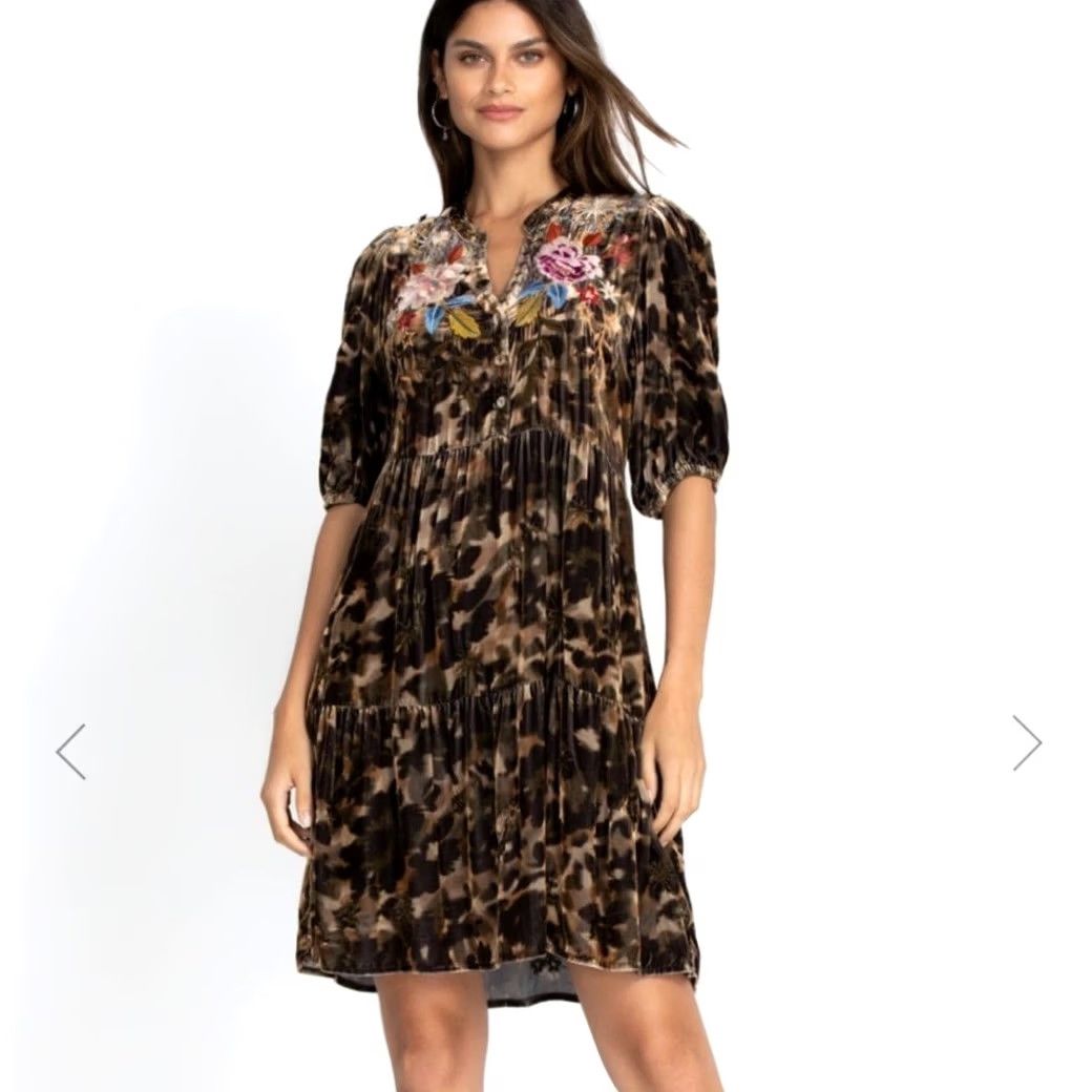 Johnny Was Johnny Was Dress Womens L Brown Velvet Animal Print Embroidered Hi Low Swing Size L / US 10 / IT 46 - 2 Thumbnail