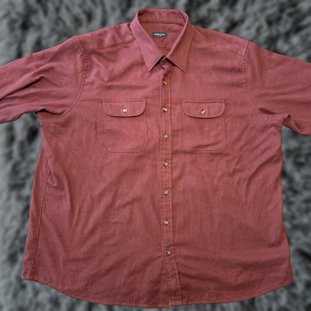Proper Cloth Proper Cloth Men’s Shirt 18.2/32 Canclini Burgundy Oxford Beacon Flannel Size US XXL / EU 58 / 5 - 1 Thumbnail