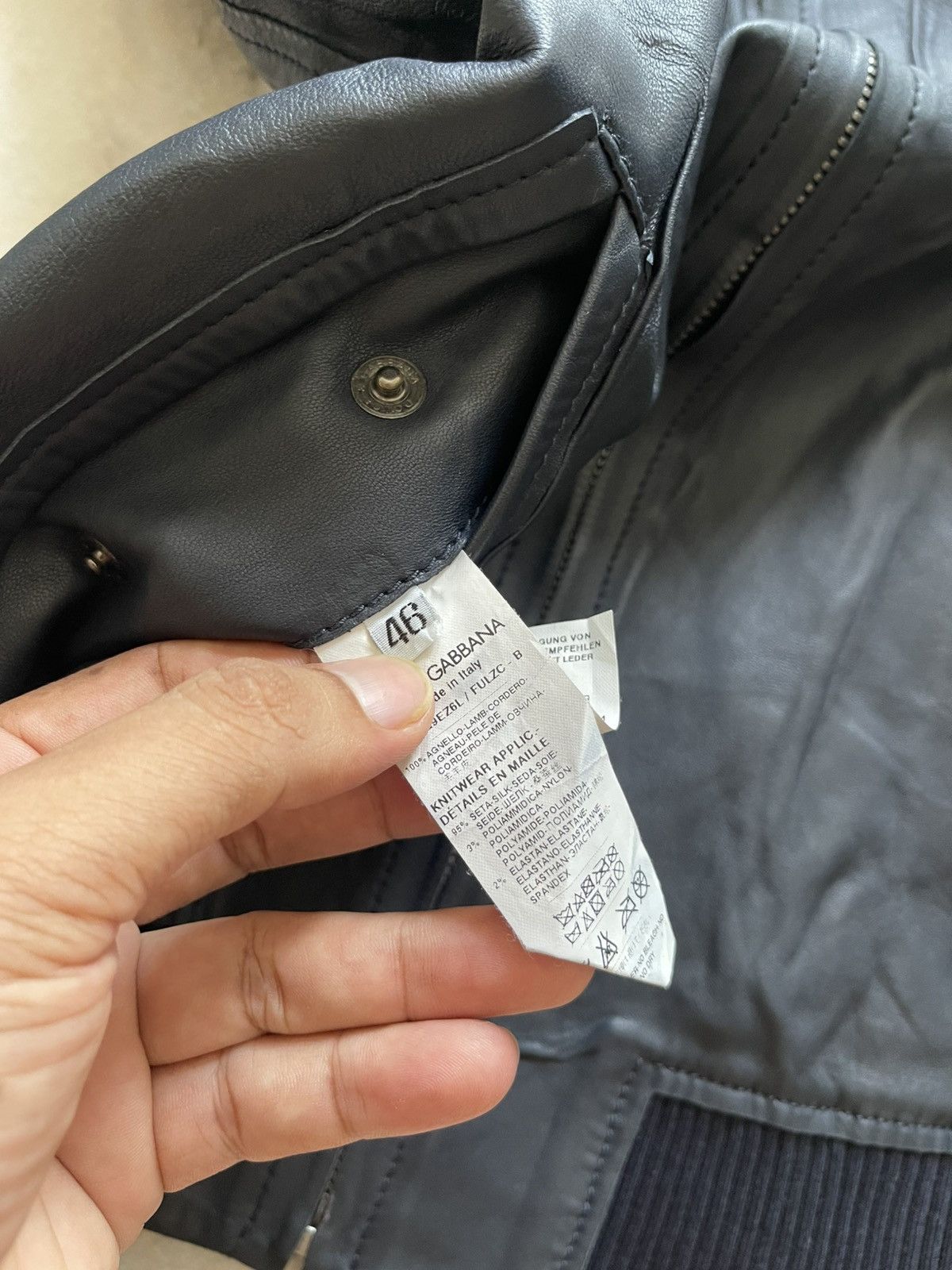 Dolce & Gabbana Dolce & Gabbana Navy Leather Bomber Jacket Size US S / EU 44-46 / 1 - 10 Thumbnail
