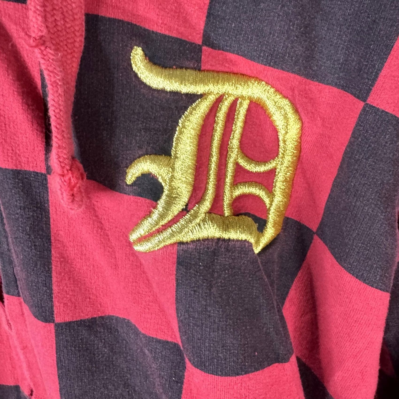 Logo 7 VINTAGE Don Hoodie Mens Large Red Checkered Full Zip Fleece D Logo Embroidered Size US L / EU 52-54 / 3 - 6 Thumbnail