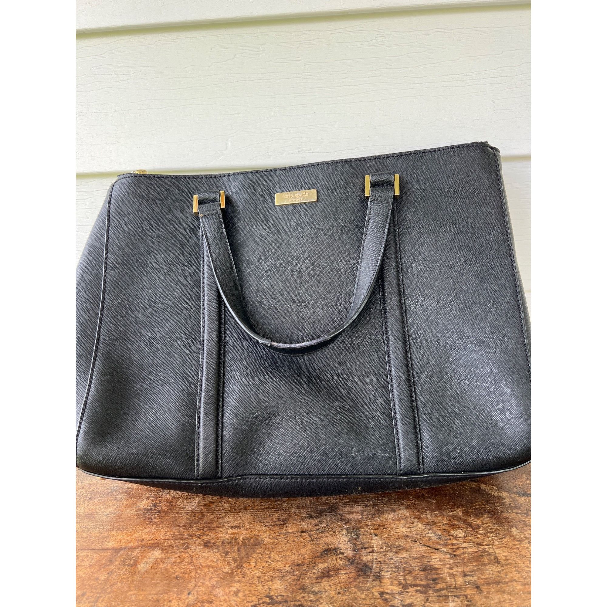 Kate Spade New York Black Saffiano Leather Tote Bag With Gol, Women's