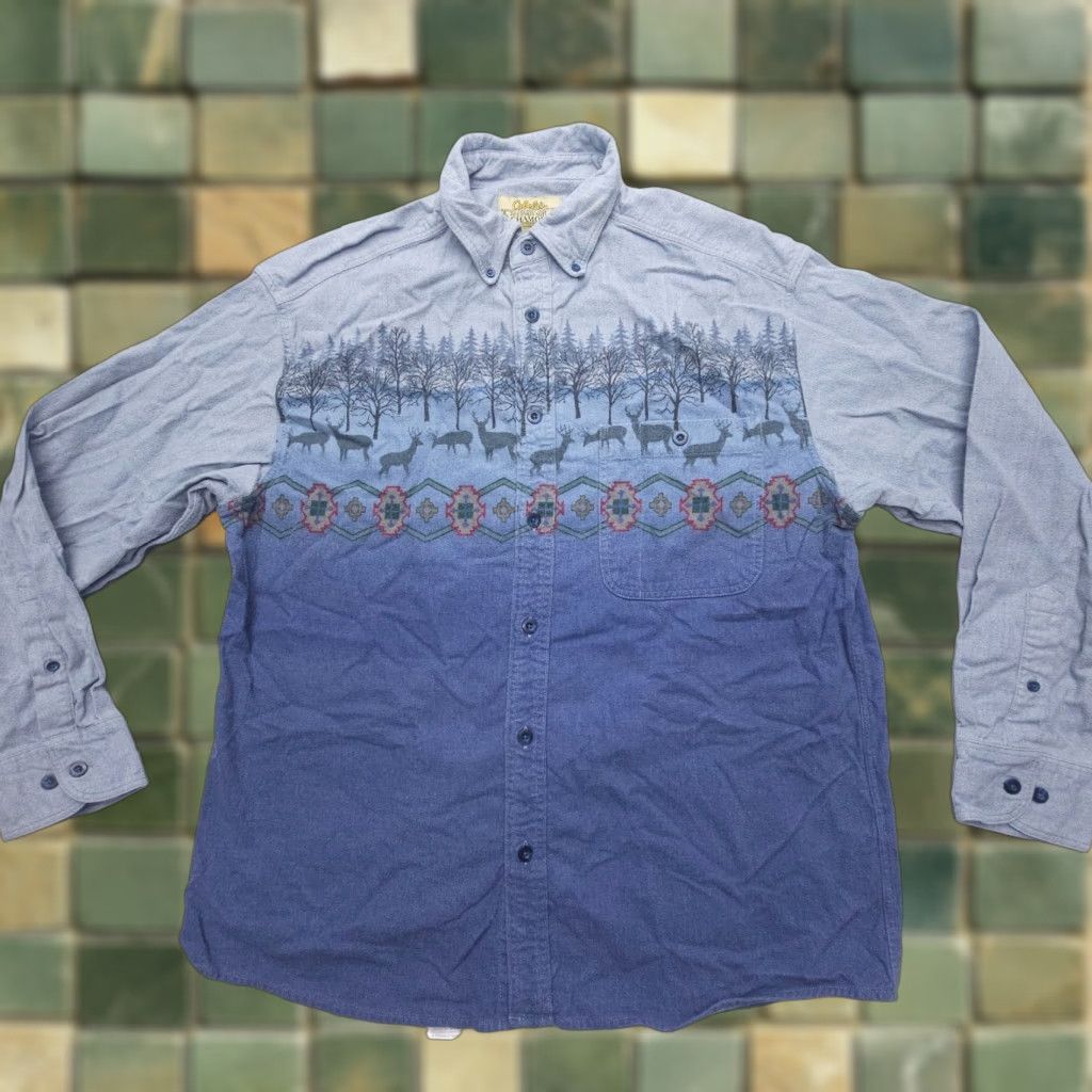 Vintage Cabela's Deerskin Soft Chamois Flannel Shirt Mens Large Blue Animal Print Western Button-Up Size US L / EU 52-54 / 3 - 1 Thumbnail