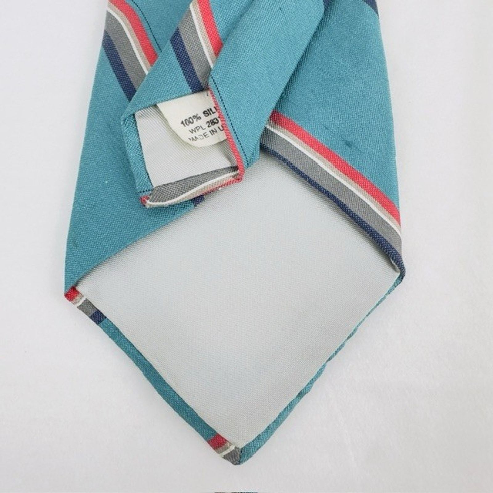 Other Brownstone Necktie Aqua/Red Stripes Silk USA Preppy VTG Size ONE SIZE - 3 Thumbnail