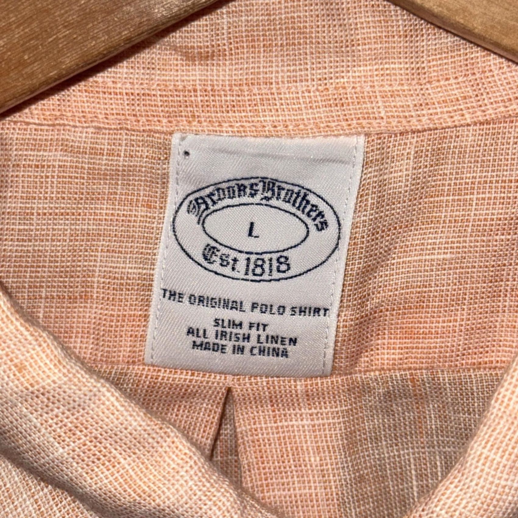 Brooks Brothers Brooks Brothers Shirt Mens Large Peach Irish Linen Slim Fit Button-Down Casual Shirt Size US L / EU 52-54 / 3 - 6 Thumbnail
