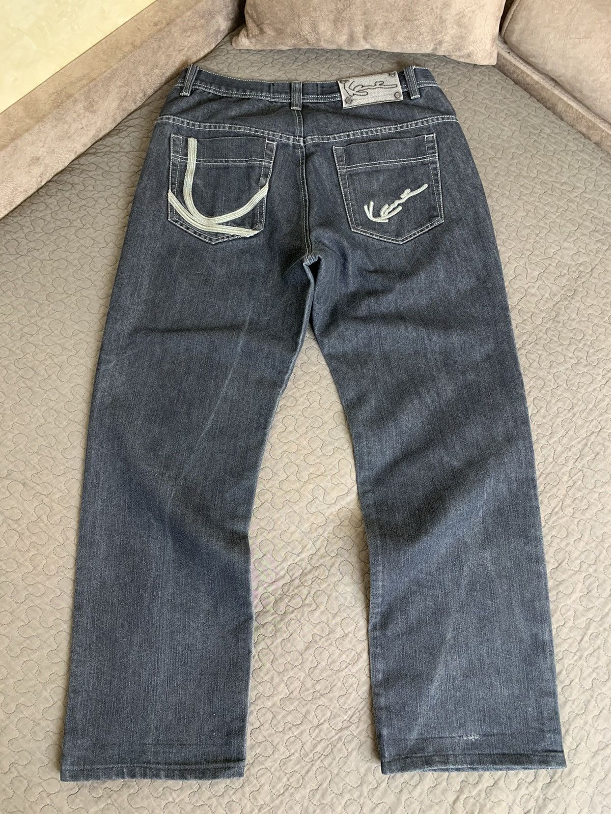 image of Vintage Karl Kani Big Logo Denim Jeans in Dark Blue, Men's (Size 36)