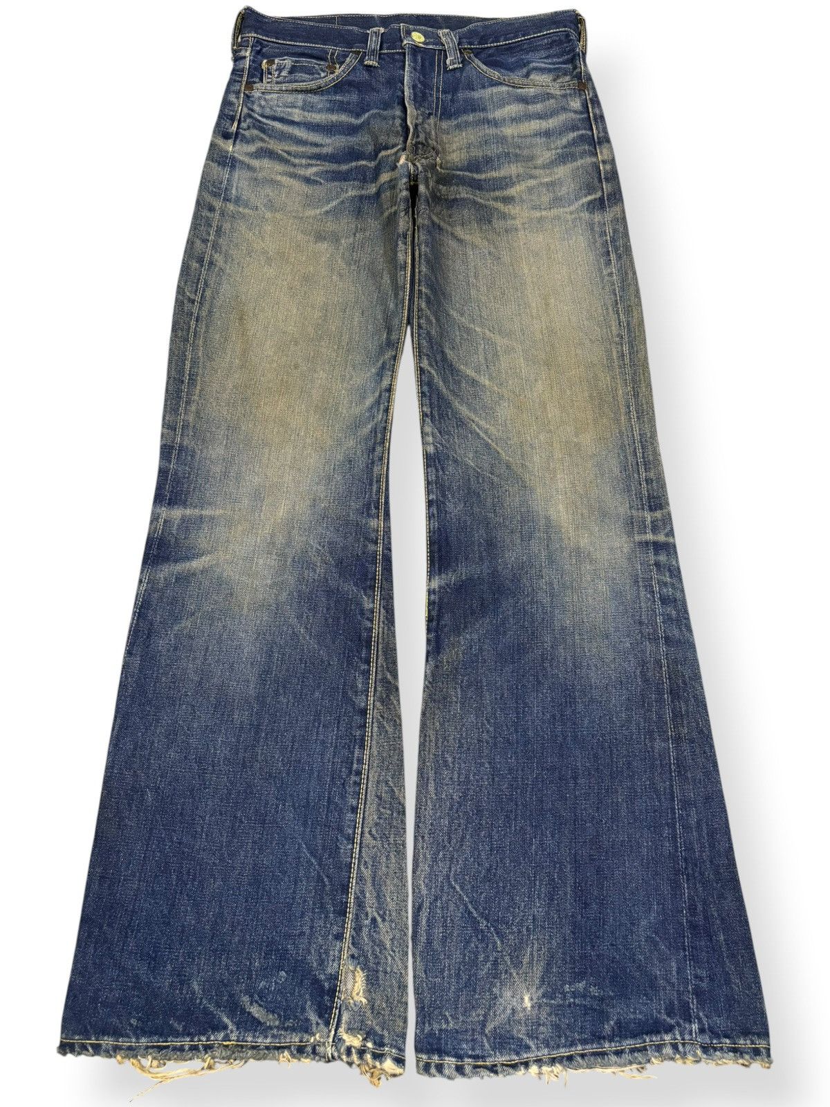 Sugar Cane Vintage 70s Big Stone Mud Wash Thrashed Distress Flare Jeans Size US 29 - 1 Thumbnail