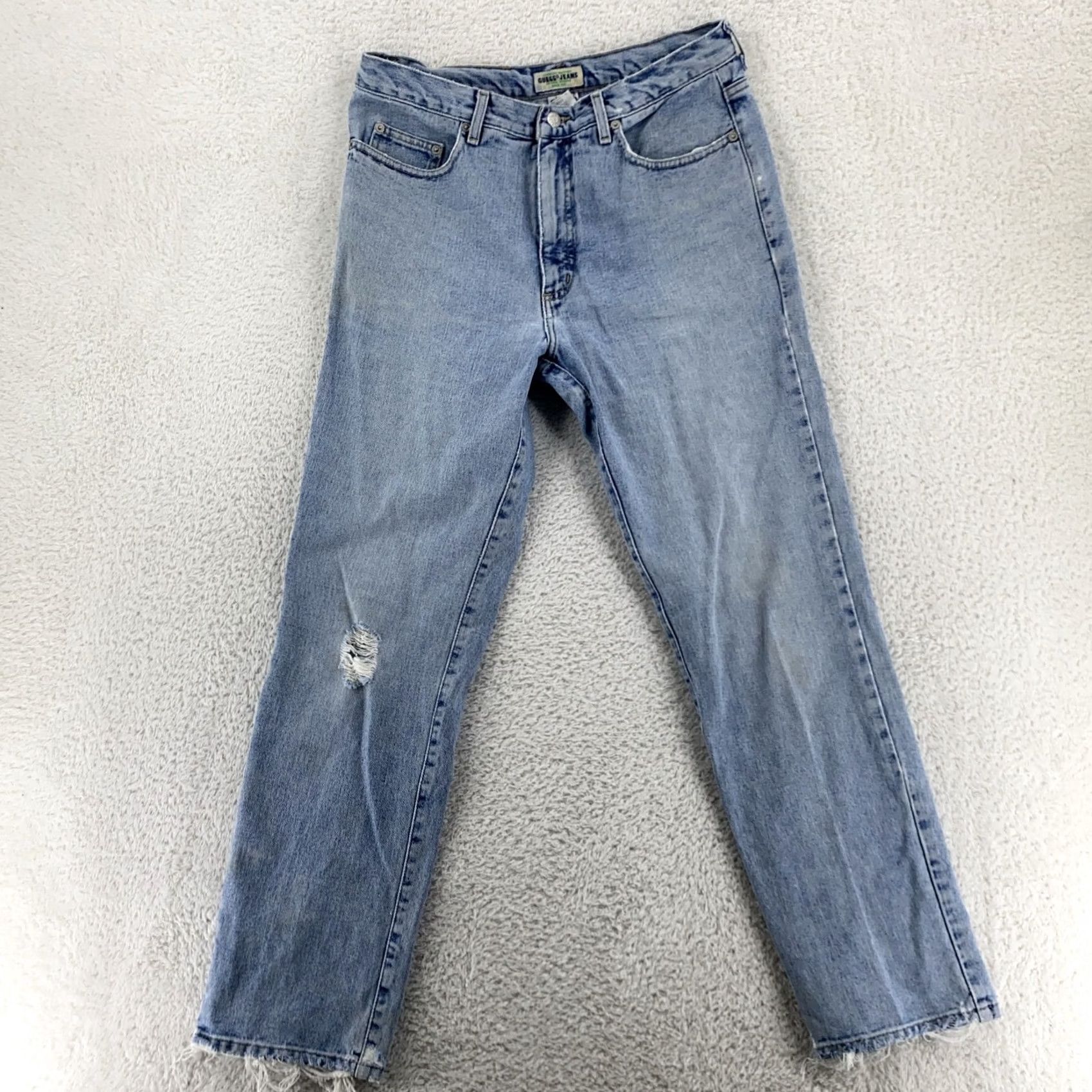 Guess VINTAGE Guess Jeans Mens 32x30 Distressed High Waist Tapered Denim 90s Blue Jeans Mens 90s Size US 32 / EU 48 - 4 Thumbnail