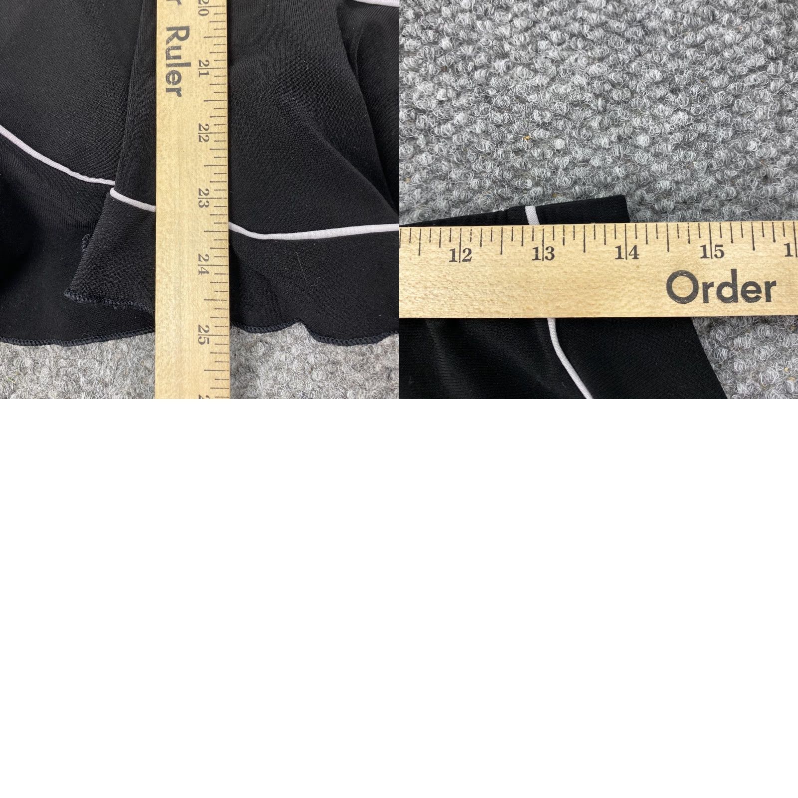 Vintage Susan Lawrence Skirt Womens L Black White Piping Ruffle Made in USA Stretch Elastic Waist A-Line Knee Length Jersey Polyester Spandex Solid Size 36" / US 14 / IT 50 - 8 Thumbnail