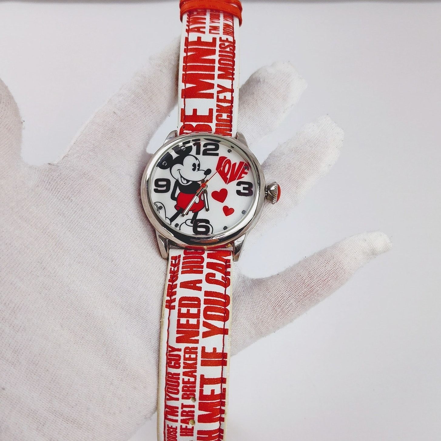 Disney Disney Mickey Mouse Love Silver-Toned White Leather Watch Size ONE SIZE - 4 Thumbnail