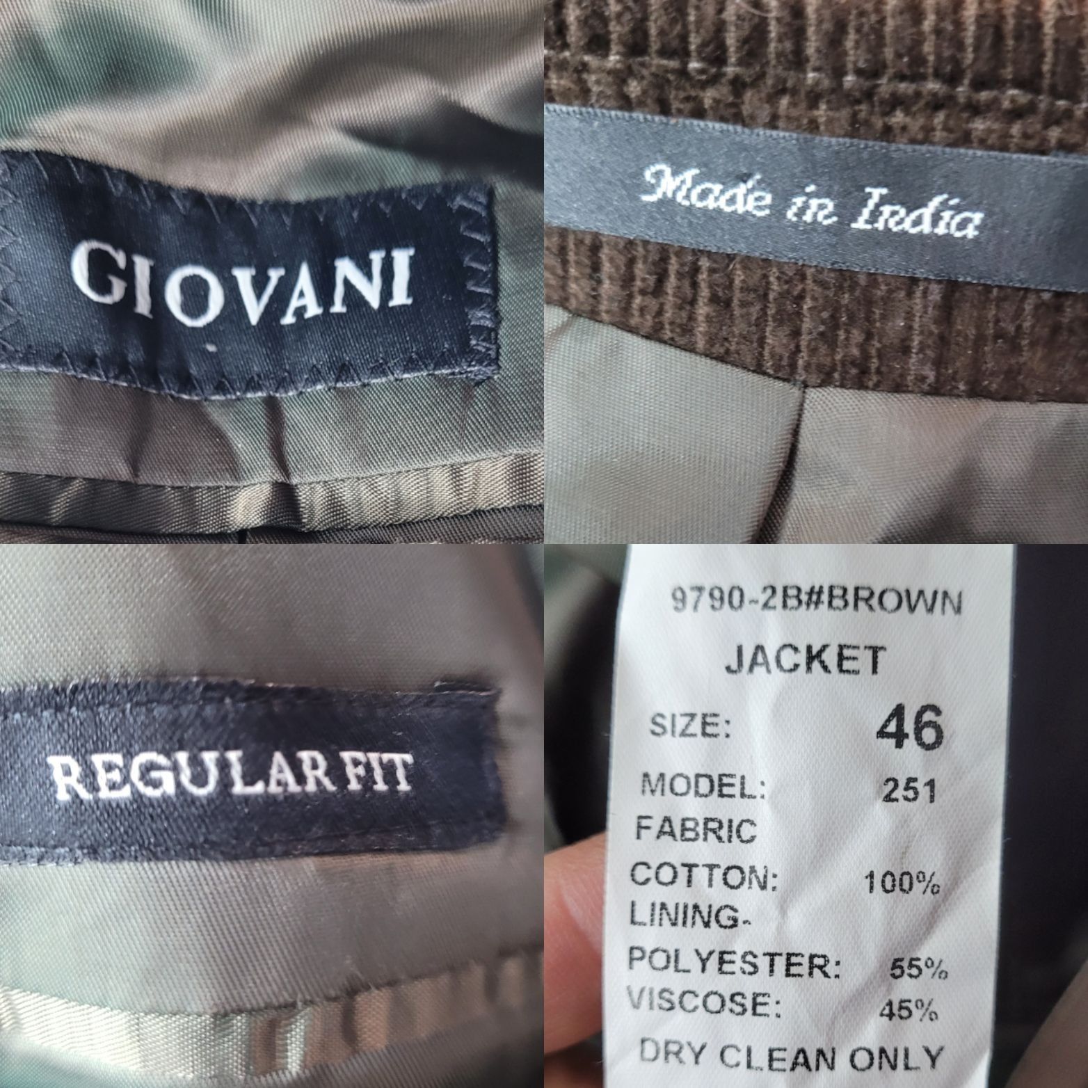 Other Giovani Mens Regular Fit Corduroy Sports Jacket 46 Brown Co Size 46R - 3 Thumbnail