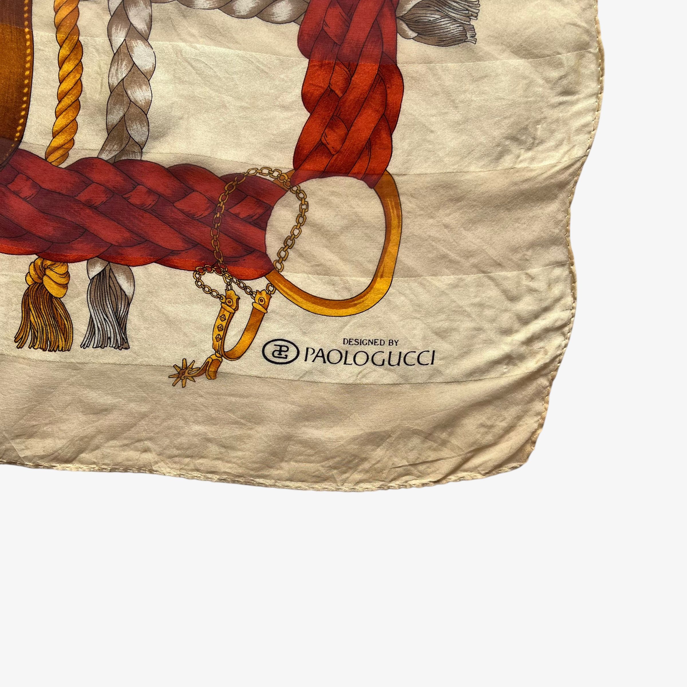 Paolo Gucci Vintage 80s Paolo Gucci Equestrian Buckle Print Silk Scarf Size ONE SIZE - 2 Thumbnail