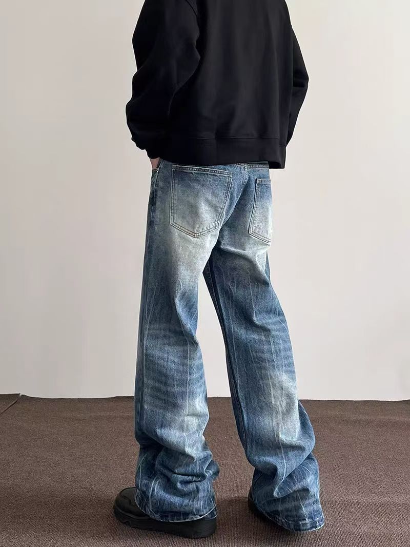 American street washed lightning pattern distressed jeans