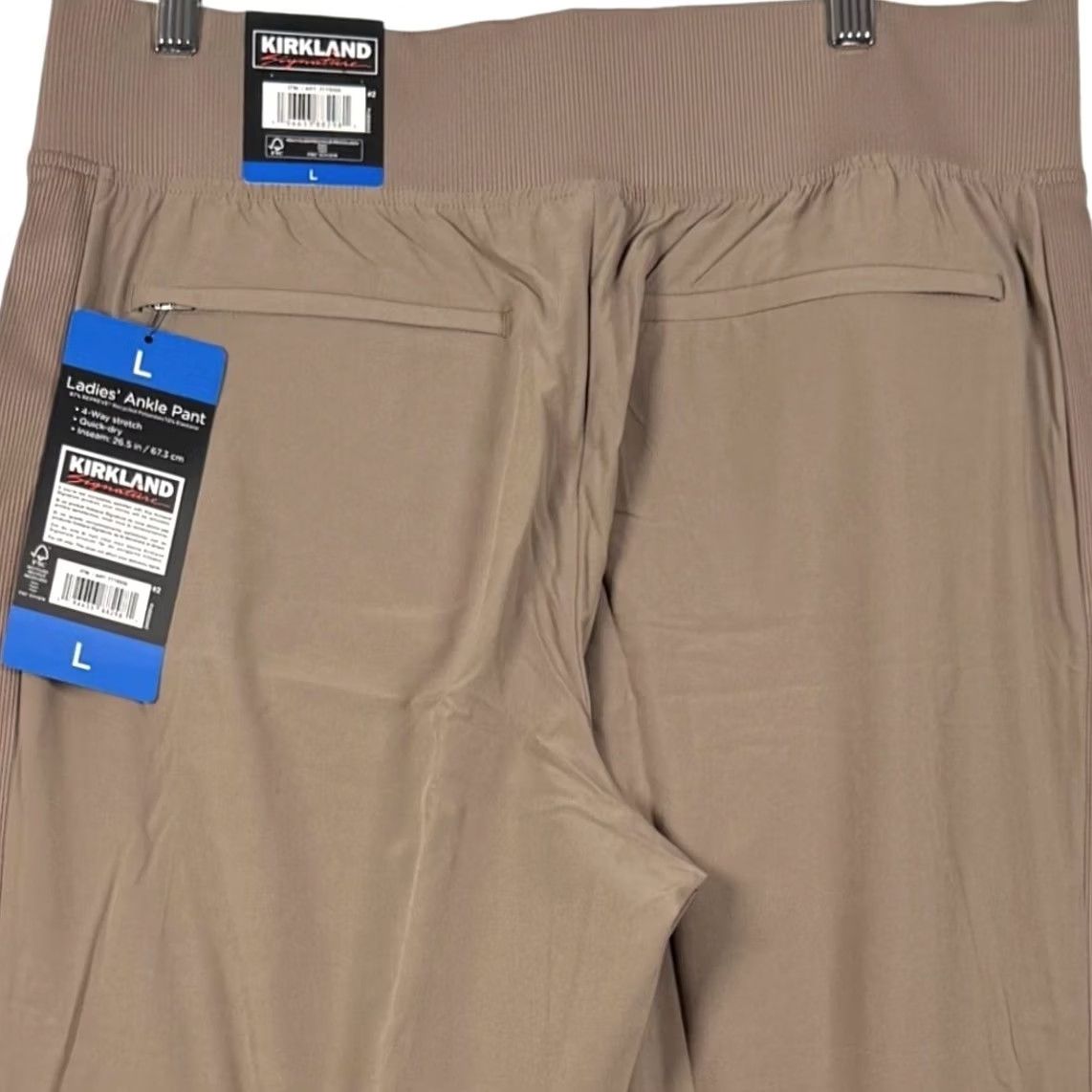 Vintage Womens Ankle Pant Beige 4-Way Stretch Ribbed Waistband Pull On 34 in Waist Tapered Leg Pocket Quick Dry Casual Travel Workwear Linen? Size 36" / US 14 / IT 50 - 3 Thumbnail