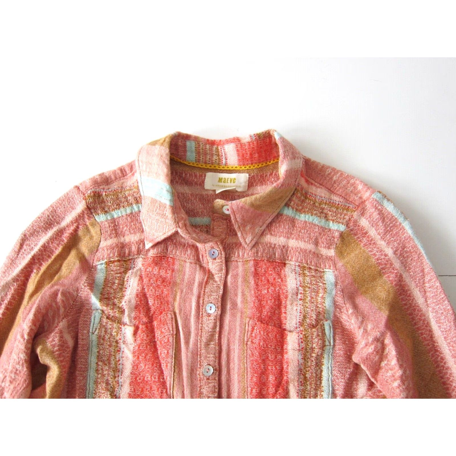 Vintage Maeve Pink Blue Stripe Button Down Long Sleeve Blouse 2/S Anthroplogie Maeve Pink Blue Stripe Button Down Long Sleeve Flannel Blouse 2/S Size XS / US 0-2 / IT 36-38 - 7 Thumbnail