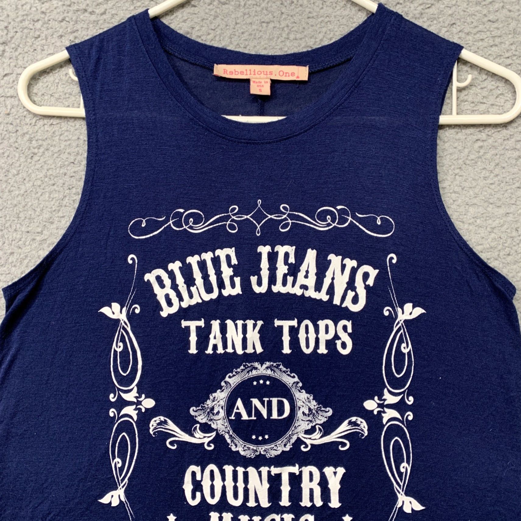 Vintage VINTAGE Rebellious One Tank Top Women’s Size Small Blue White Graphic Rounded Hem Shirt Womens Tank Top Size S / US 4 / IT 40 - 2 Thumbnail