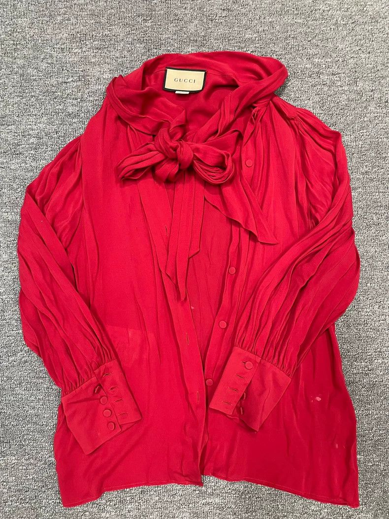 Gucci Gucci Dark red silk lantern sleeve shirt Size S / US 4 / IT 40 - 1 Thumbnail
