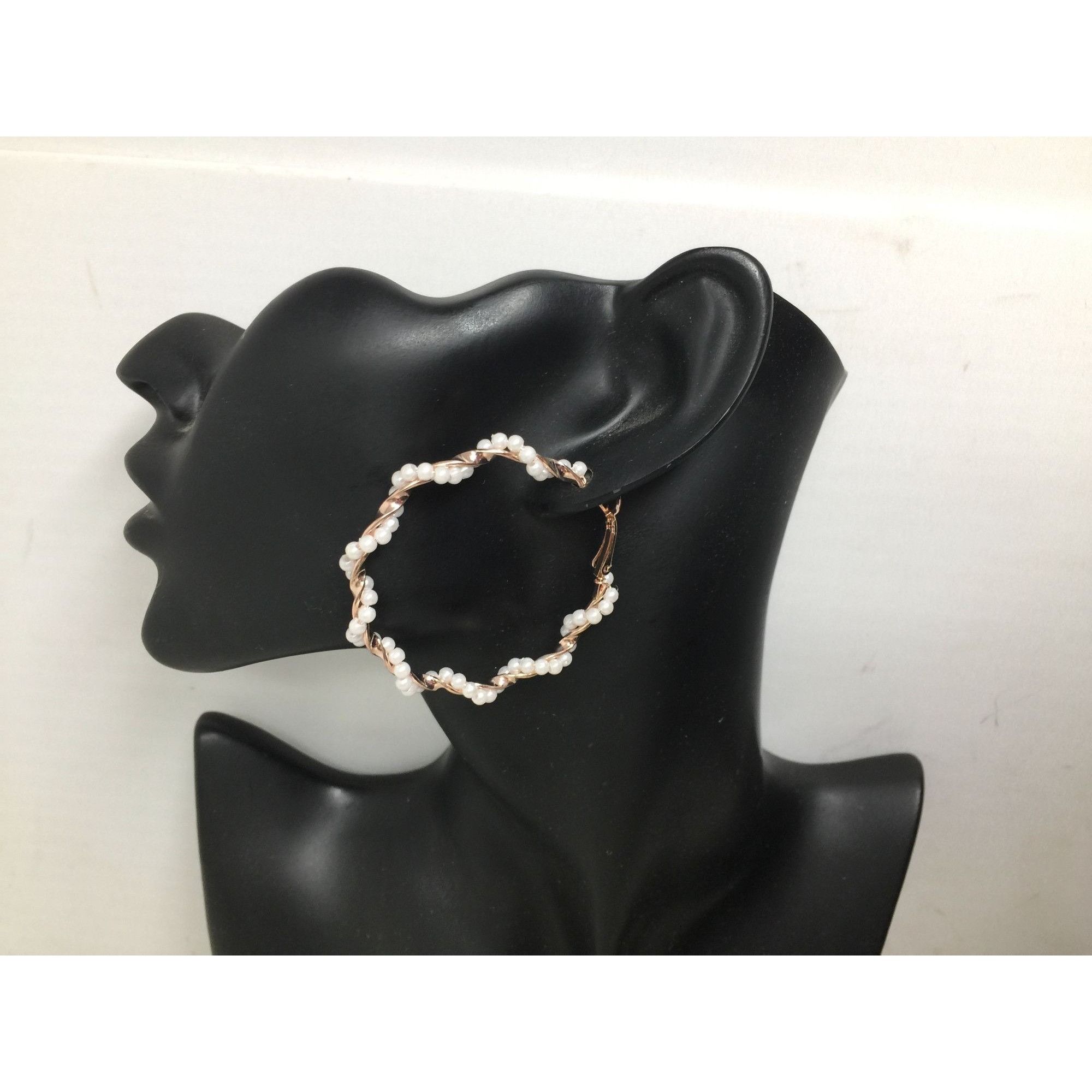 Other Women's Rose Gold Twisted Hoop Earrings with White Faux Pear Size ONE SIZE - 4 Thumbnail