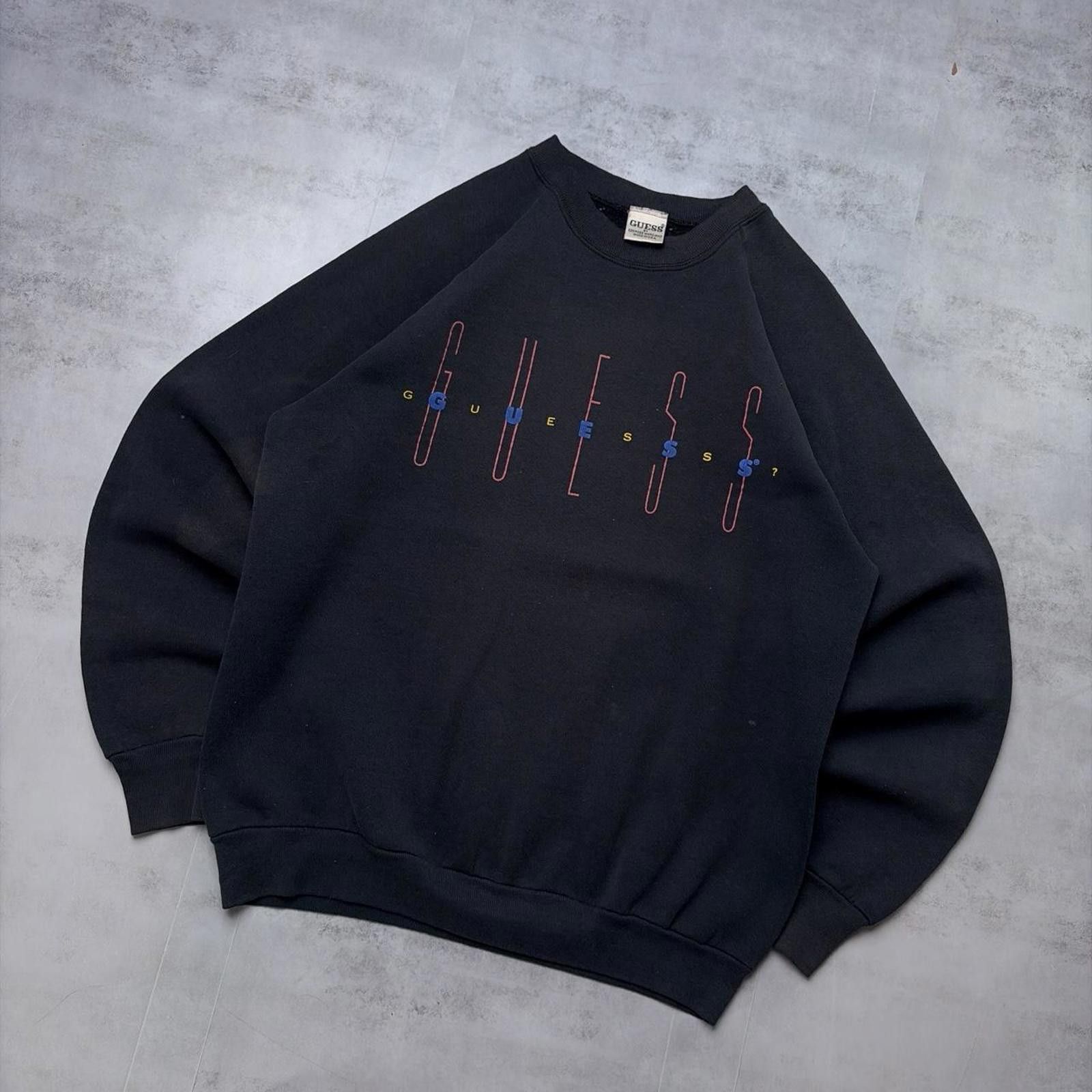 Guess Vintage 90’s Black Guess Grunge Distressed Crewneck Sweater Size US L / EU 52-54 / 3 - 2 Thumbnail