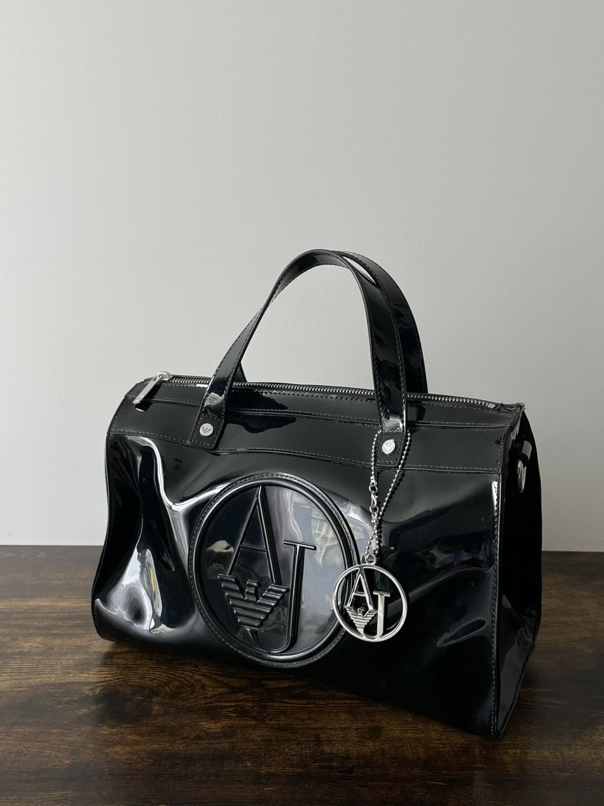 Armani Vintage AJ Armani Jeans 00’s Black Patent Leather Hand Bag Size ONE SIZE - 1 Thumbnail