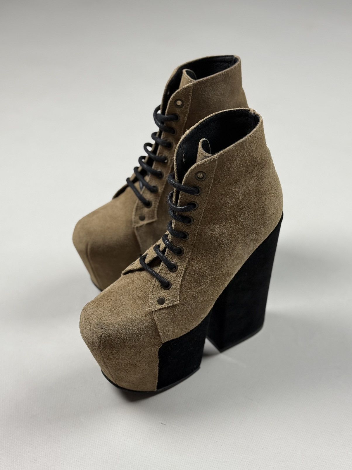 Jeffrey Campbell Avant-Garde Suede Block Heeled Platform Boots Shoes Size US 7 / IT 37 - 9 Thumbnail