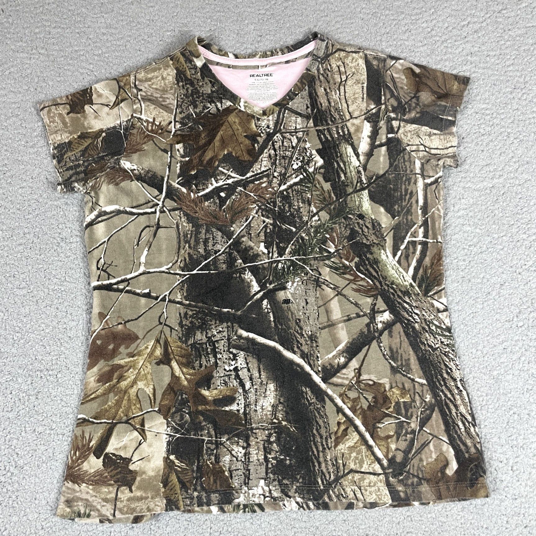 Realtree Real Tree Camo Shirt Women’s L Brown Short Sleeve V Neck Knit L 12-14 Girls Size L / US 10 / IT 46 - 4 Thumbnail