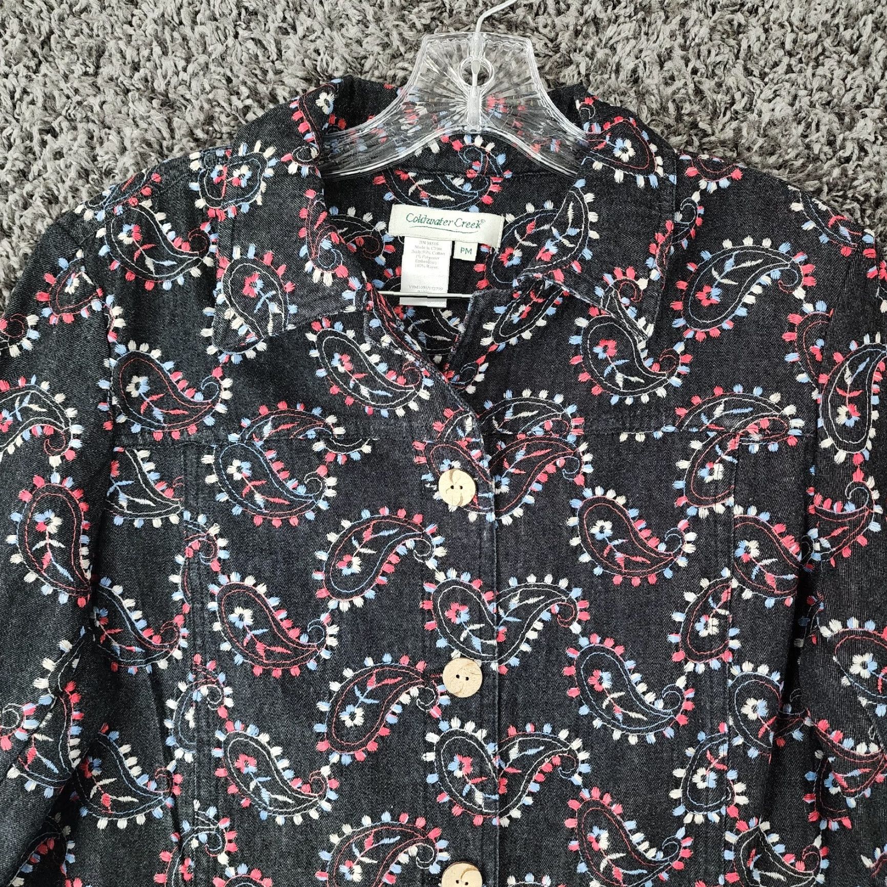 Coldwater Creek COLDWATER CREEK Jacket Women Black Long Sleeve Embroidered Button Up PM Petite Size Size M / US 6-8 / IT 42-44 - 3 Thumbnail