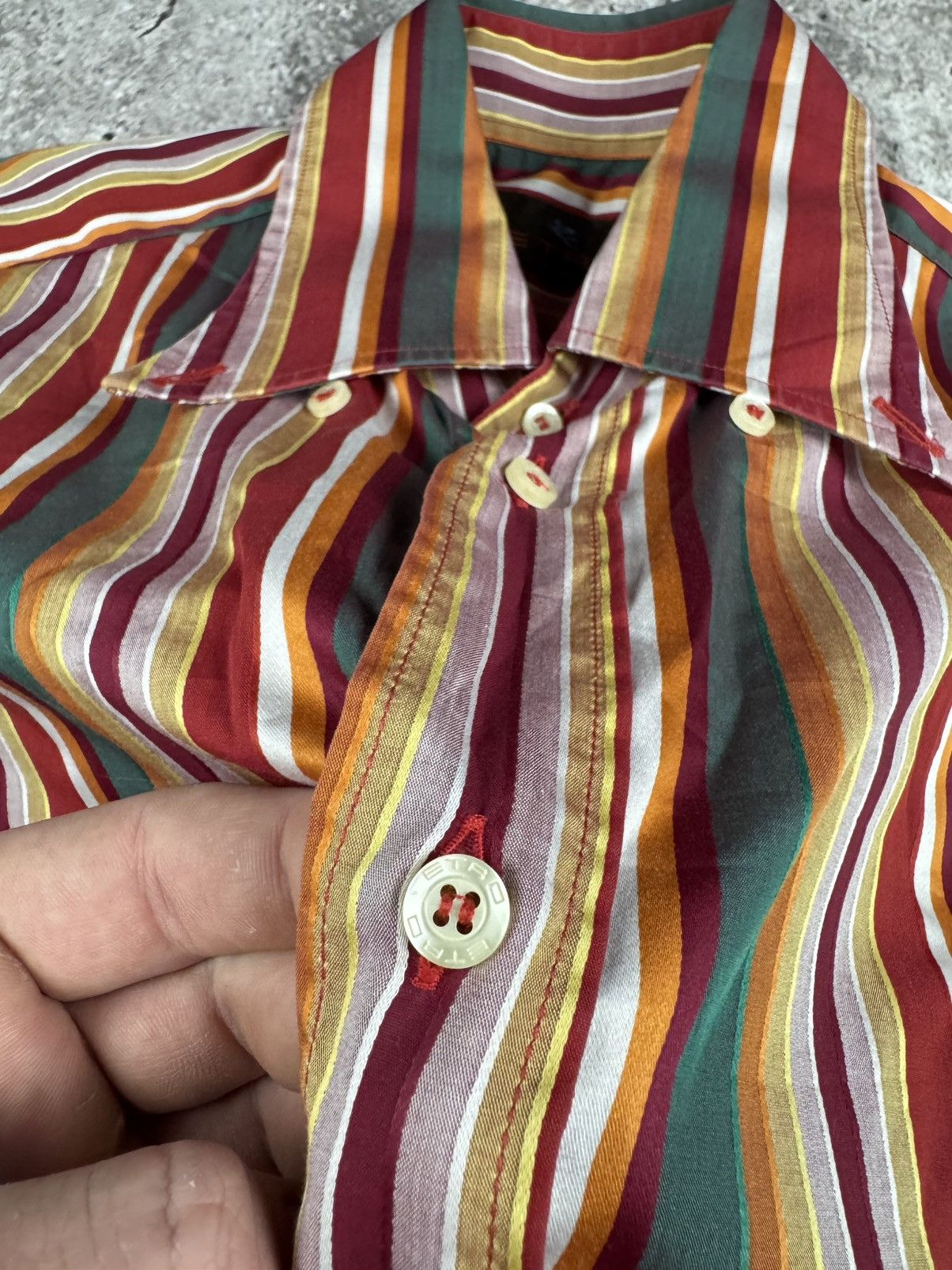 Etro Etro MultiColor Stripe Cotton Button Up Long Sleeve Shirt Size US L / EU 52-54 / 3 - 7 Thumbnail