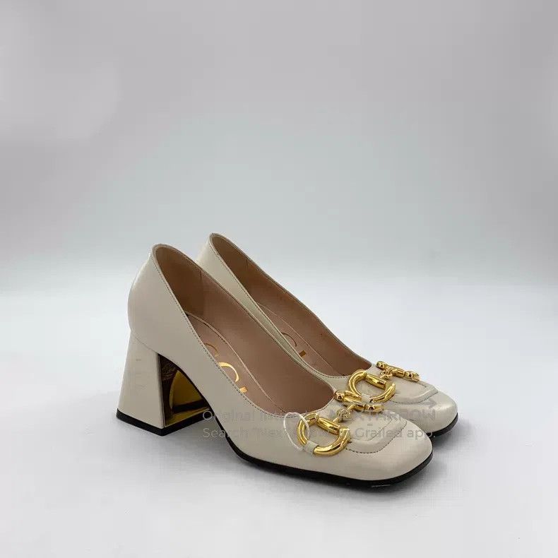 Gucci Gucci Beige horse buckle thick high-hoeled Mary Jane shoes Size US 5.5 / IT 35.5 - 2 Thumbnail