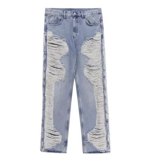 Jean Fully Distressed Side Seam Ripped Denim Straight-Fit Jeans Size US 32 / EU 48 - 4 Thumbnail