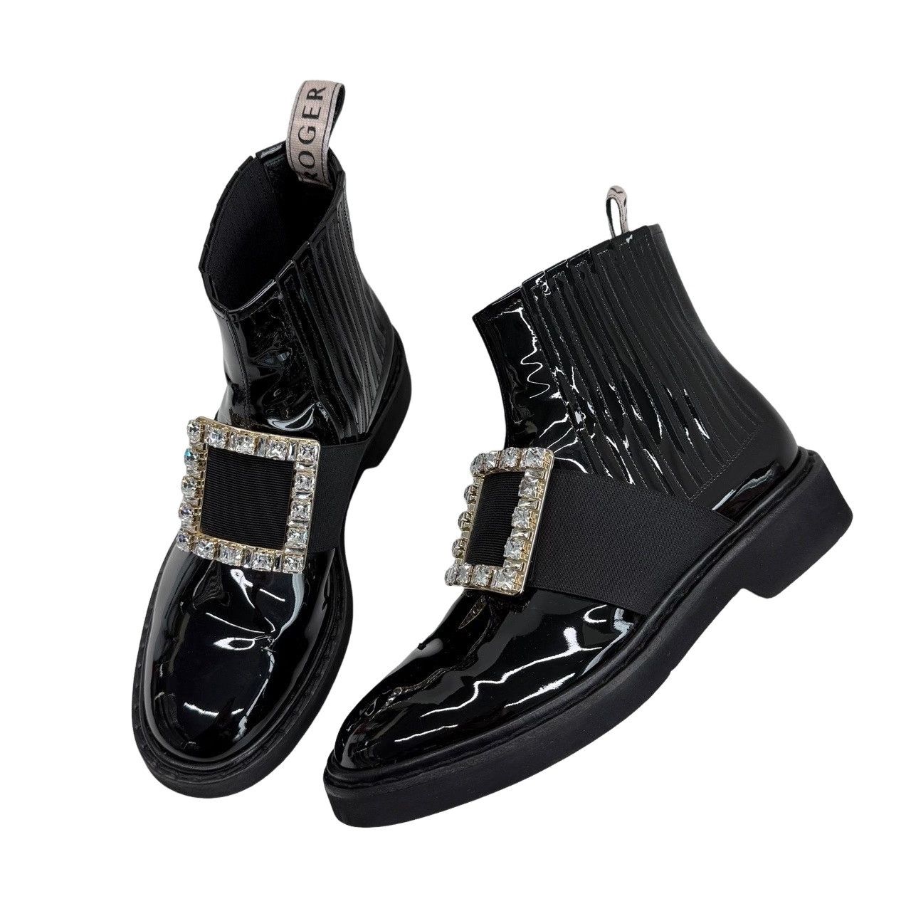 Roger Vivier Roger Vivier Crystal Buckle Patent Chelsea Boots Size 37.5 Size US 7.5 / IT 37.5 - 1 Thumbnail